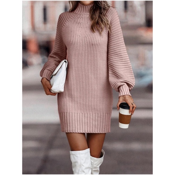 Cozy Mock Neck Cable knit Sweater Dress - Picture 13 of 15